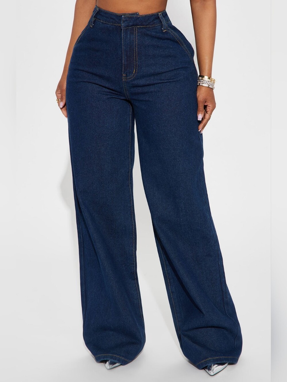 NWT Fashion Nova High-Rise Wide Leg Trouser Jeans Dark Blue Size 5